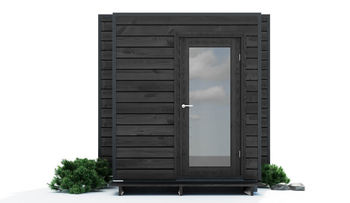 Moderni M saunanäkymä vasemmalta puolelta Moderni M saunanäkymä vasemmalta puolelta